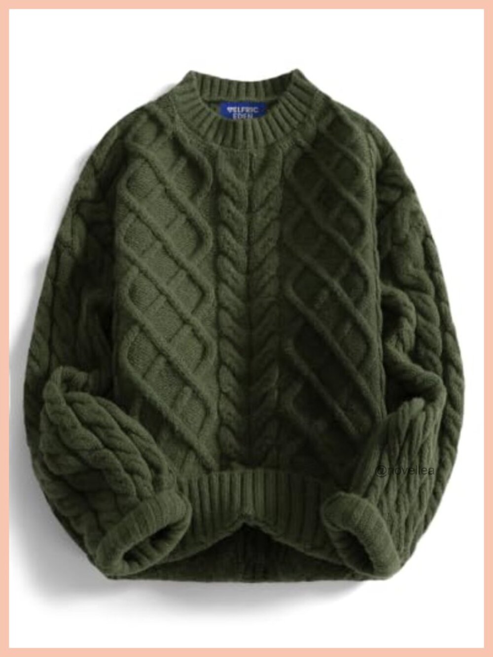 Oversized Cable Knit Sweater Crewneck Pullover Lantern Sleeve Chunky Knit